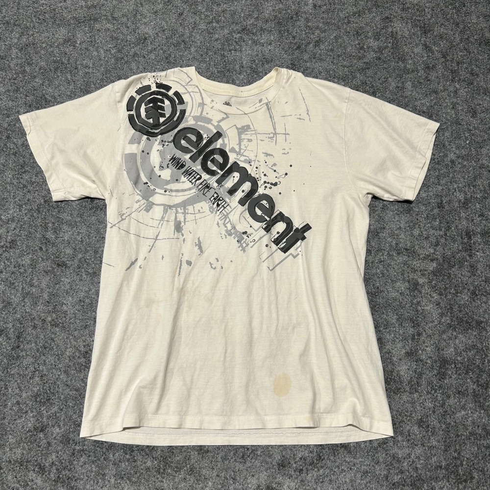 Element Skateboard Graphic T-Shirt Cream Off-White Skater Y2K Size Medium